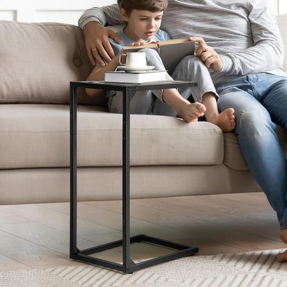 2er-Pack Beistelltisch C Form Metall-Holz Wohnzimmer