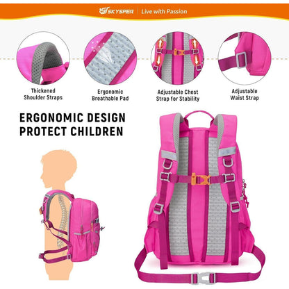 Kinderrucksack 15L Wanderrucksack mit Brustgurt Rosa