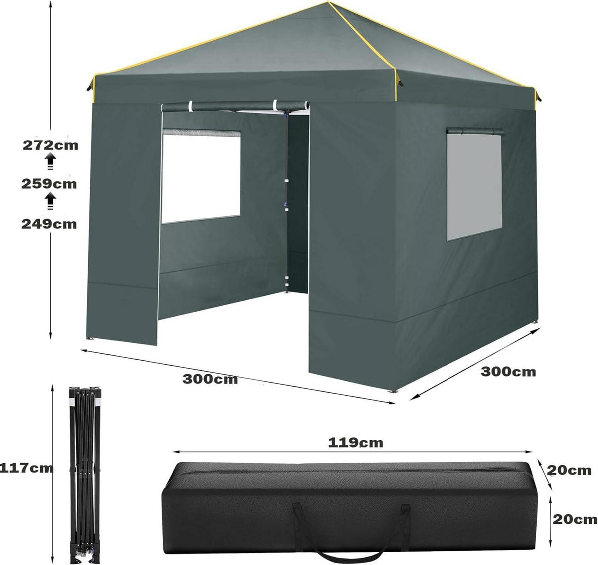 Pavillon 3x3 Stabil Wasserdicht Faltpavillon mit 4 Seitenteilen UV-Schutz