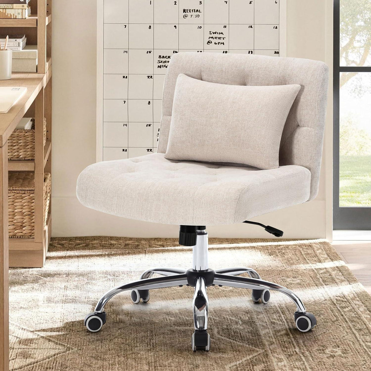 Ergonomischer Bürostuhl ohne Armlehnen mit Lendenkissen und Rädern