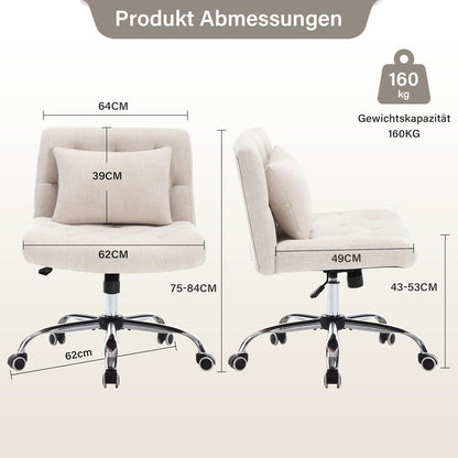 Ergonomischer Bürostuhl ohne Armlehnen mit Lendenkissen und