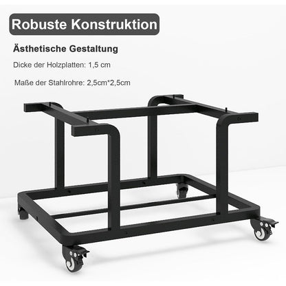 Mobiler Druckerständer 60x50cm mit Rollen, 2 Ebenen, Holz & Metall, Schwarz