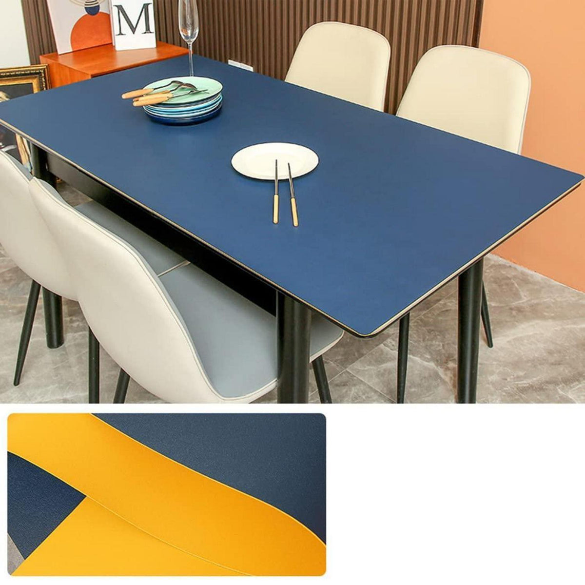 PU Tischdecke Wasserdicht Blau-Orange 90x200 cm