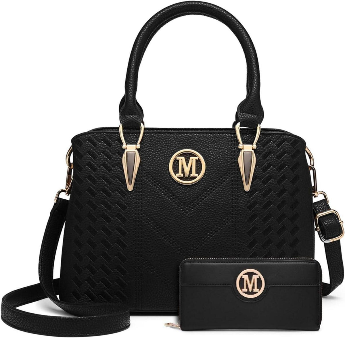 Handtasche Damen Mittelgroß Elegant Henkeltasche Citytasche 2-schwarz
