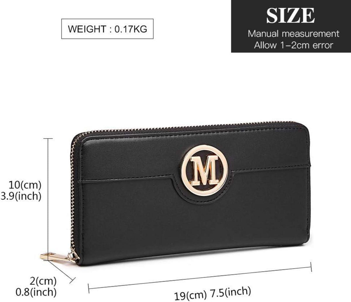 Damen Handtasche Mittelgroß Elegant Henkeltasche Schwarz Geldbörsen-Set