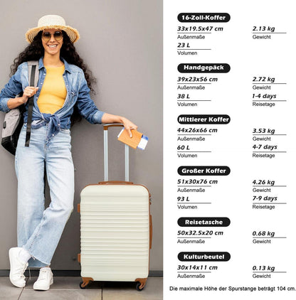 COOLIFE Koffer-Set Trolley ABS Hartschale Reisekoffer Handgepäck 3tlg