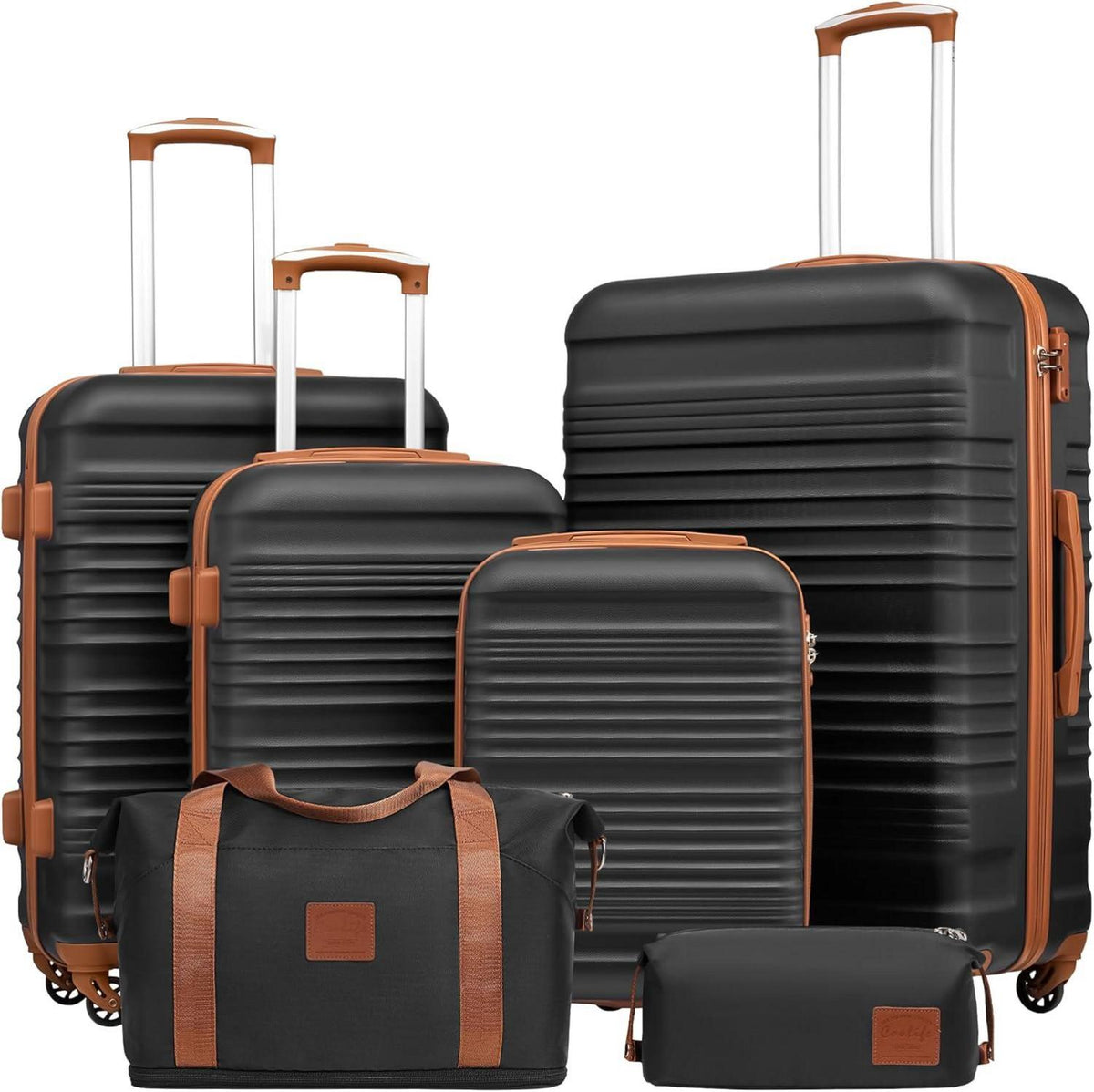COOLIFE Koffer-Set 6tlg ABS Hartschale Schwarz/Braun