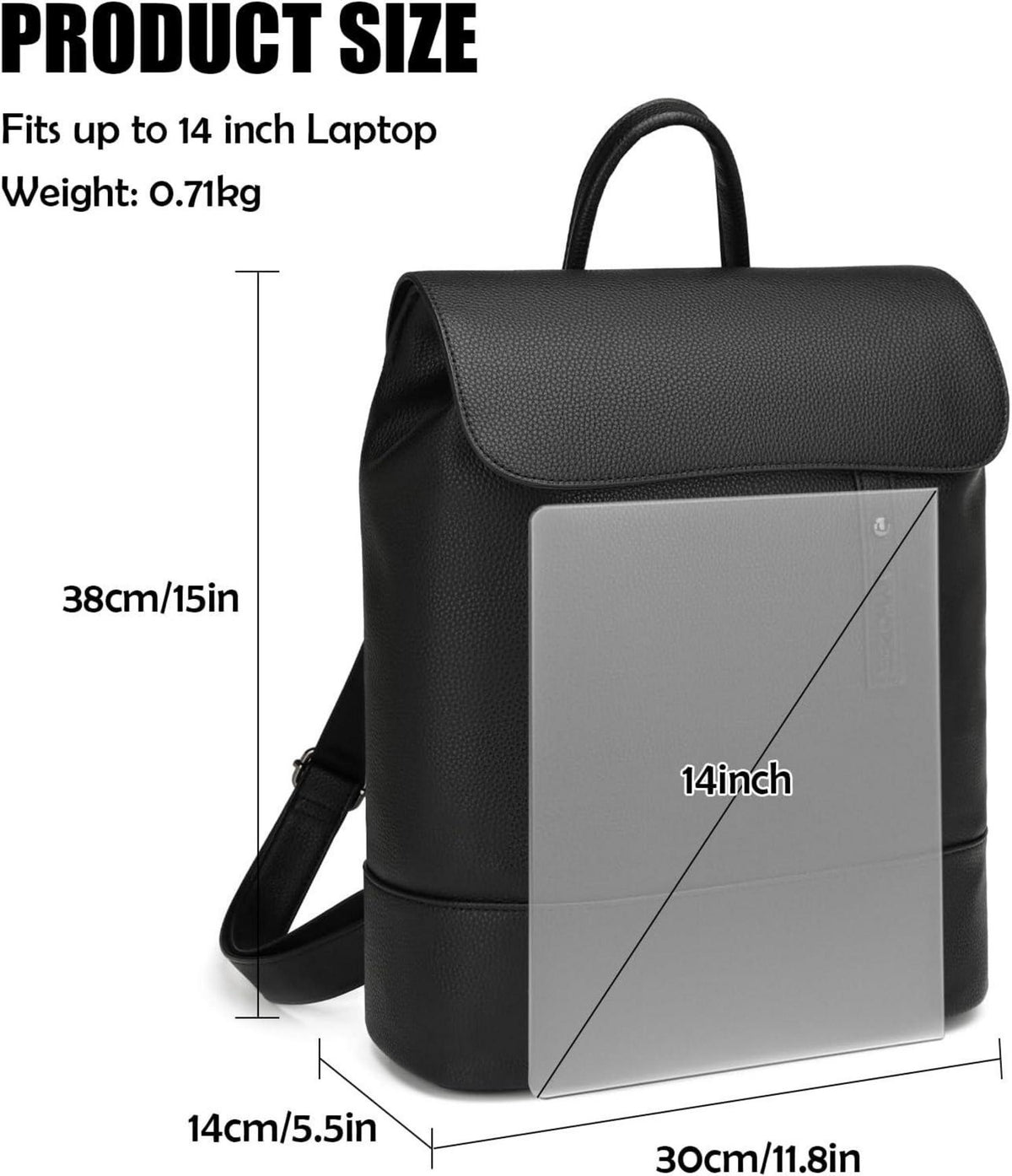 Damen Rucksack PU Leder City Daypack 14 Zoll Laptopfach
