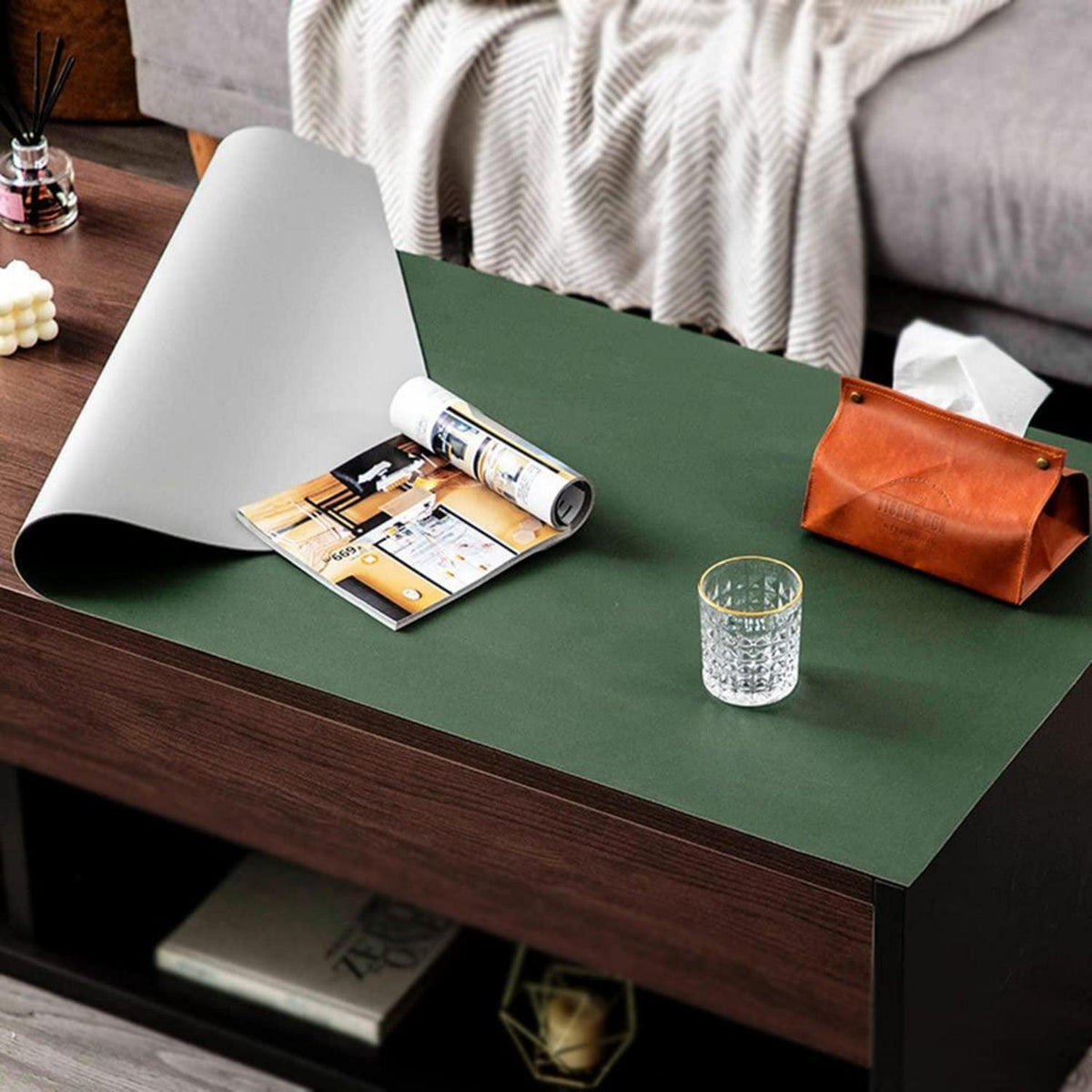 PU Tischdecke 90x200cm Grün Grau | Wasserdichte Tischfolie