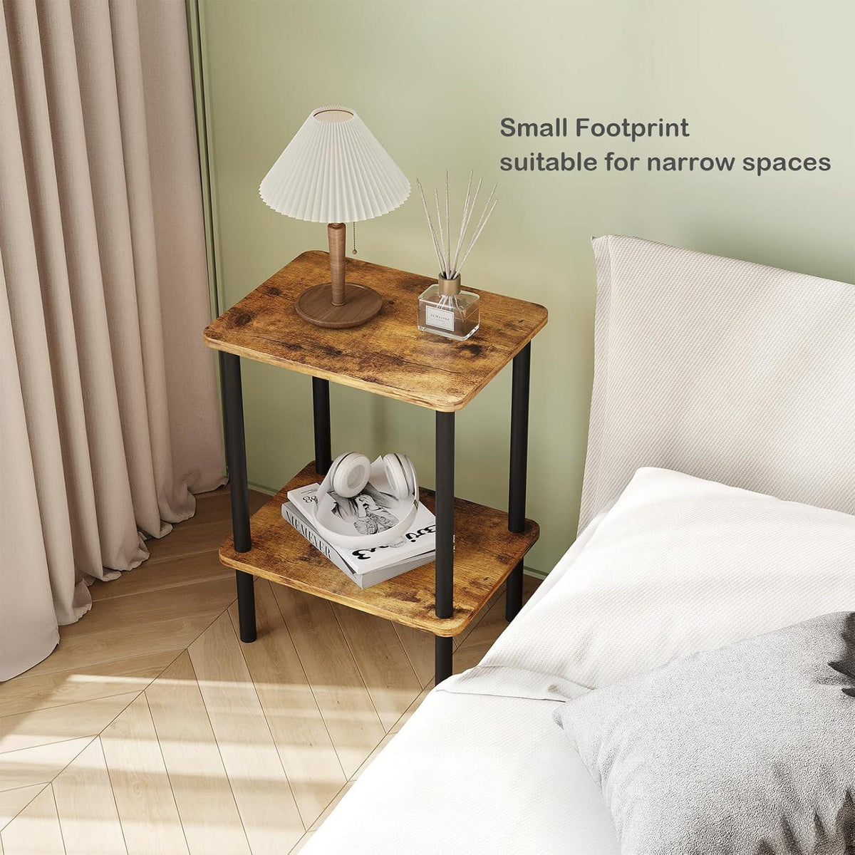 Beistelltisch Holz 2 Tier Nachttisch Schmal 40x30x52cm Braun