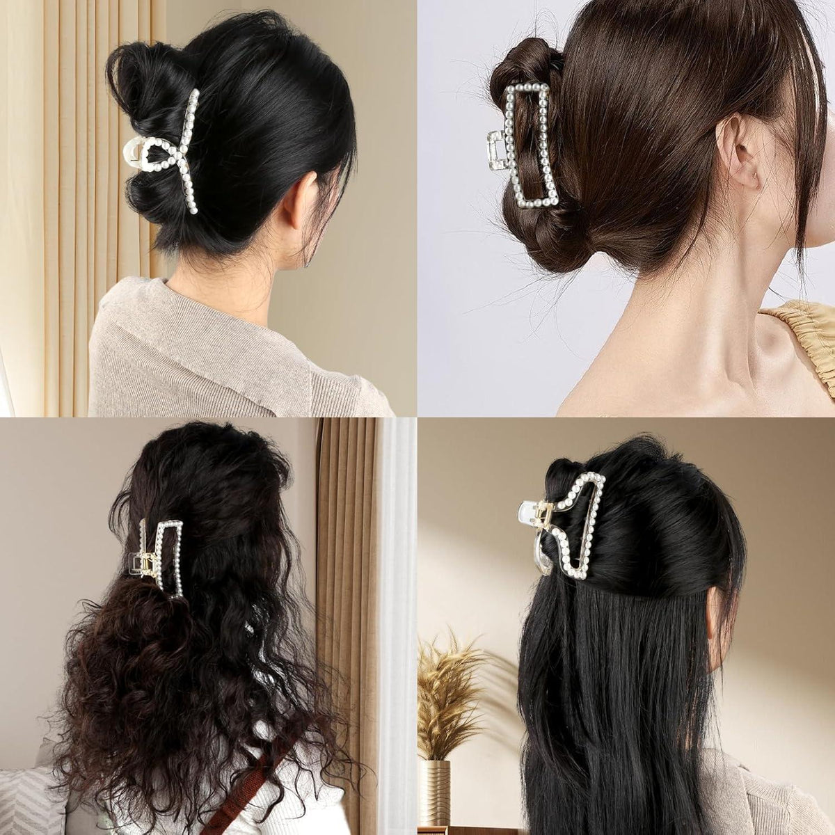 6er Set Perlen Haarspangen Damen Haarklammern Groß Rutschfest Elegante