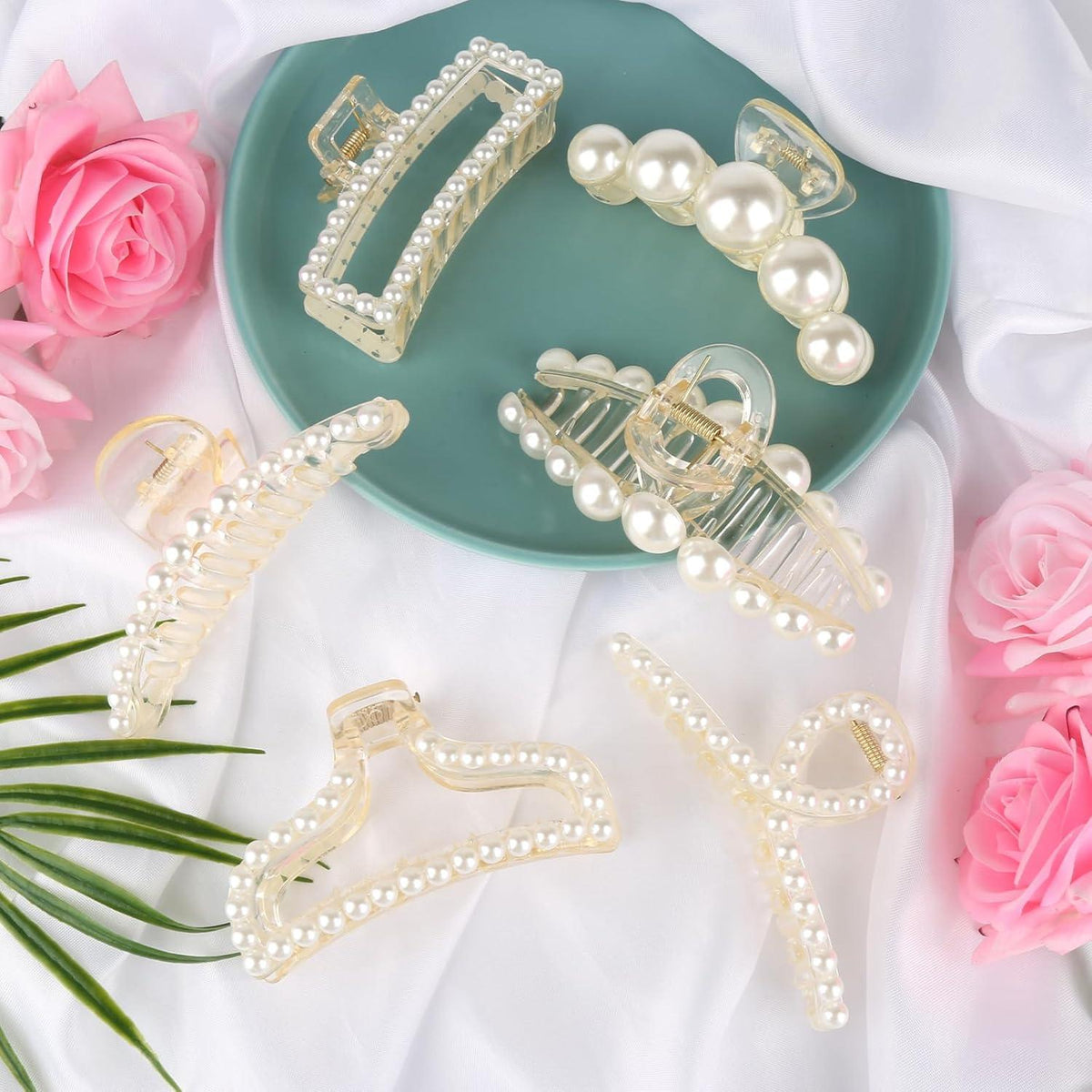 6er Set Damen Haarklammer Groß Perlen Haarspangen Rutschfest Eleganter Clip