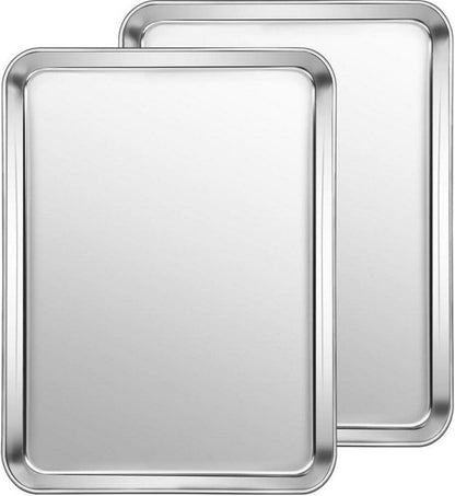 Edelstahl Ofenblech Set 2er 31.5 x 24.5 x 2.5cm rechteckig Rostfrei und Spülmaschinenfest