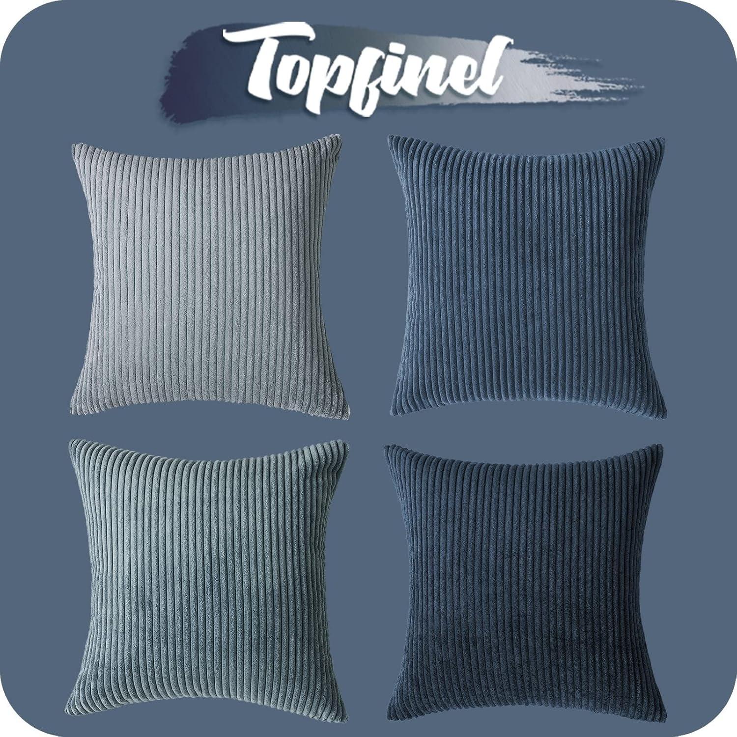 Topfinel Kissenbezug 60x60 cm Blau 4er Set Kordsamt Dekokissenhülle