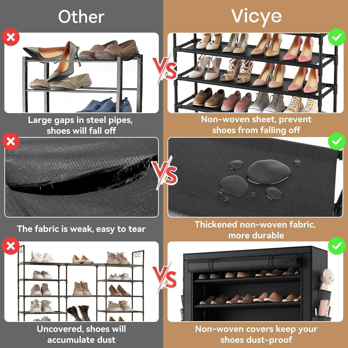 Vicye Schuhregal 10 Ebenen Schwarz Staubdicht Metallgestell