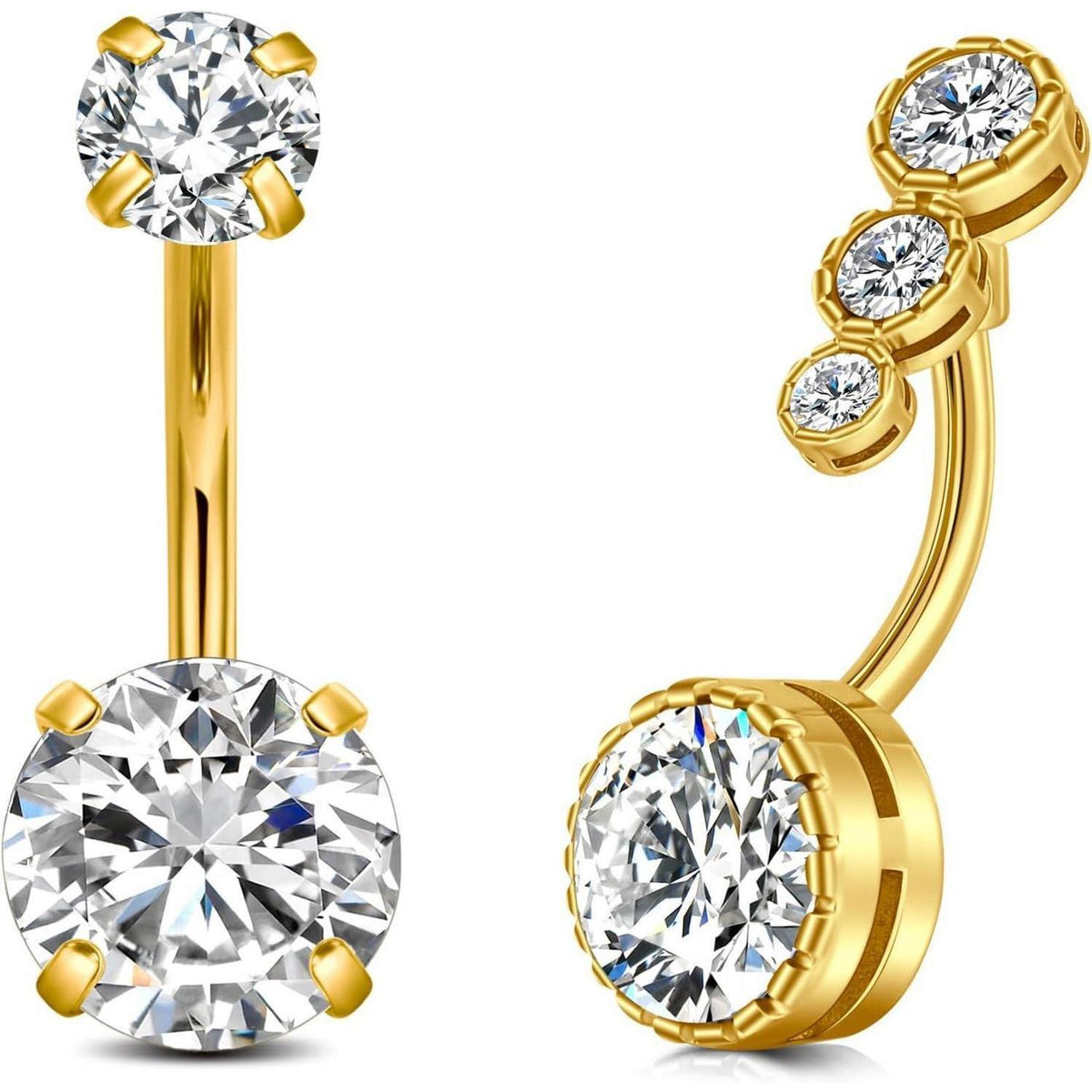 Bauchnabelpiercing Set 2 Stück Chirurgenstahl 10mm Silber/Gold mit Stein