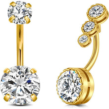 Bauchnabelpiercing Set 2 Stück Chirurgenstahl 10mm Silber/Gold mit Stein