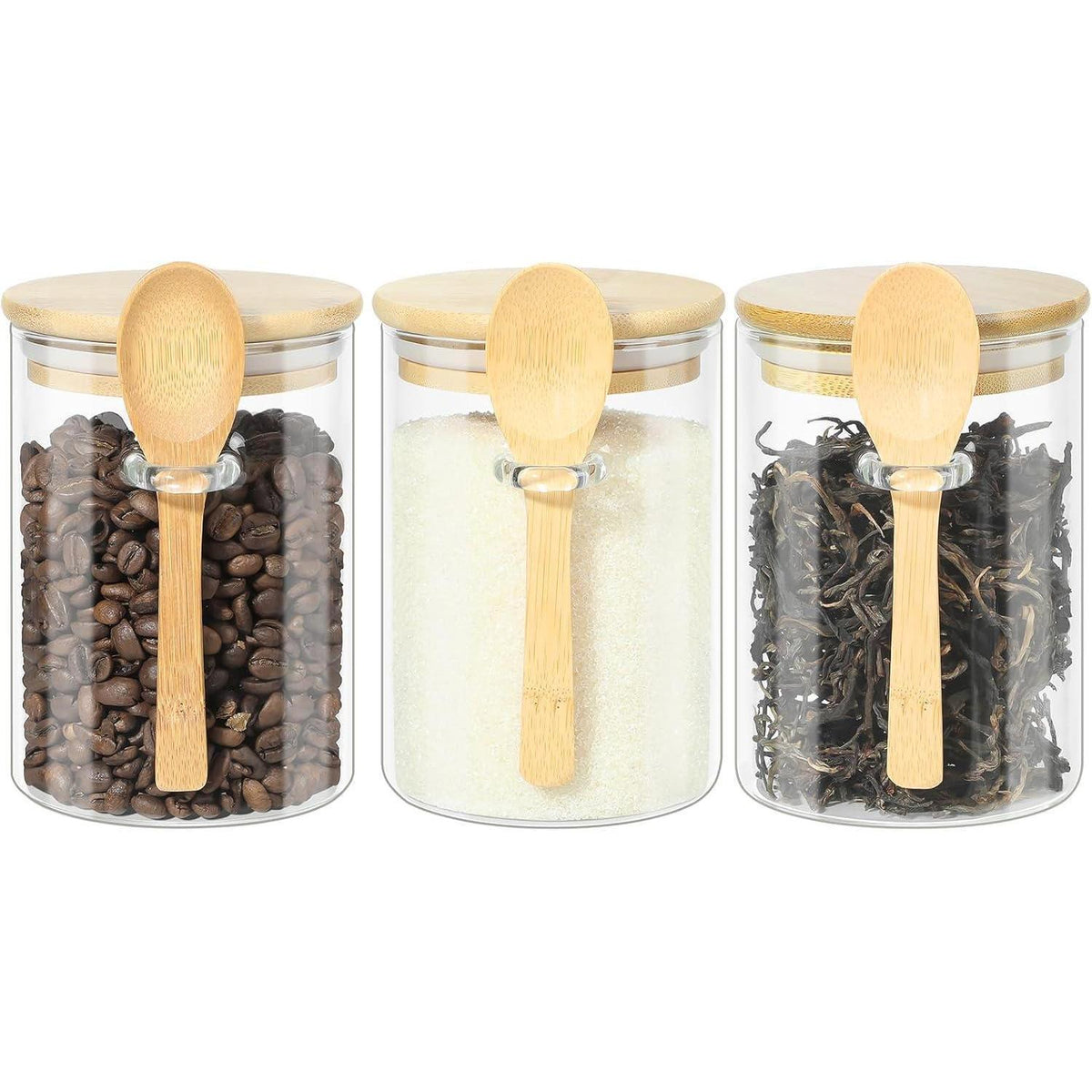Glasbehälter mit Deckel & Löffel, 3er Set 600ml, Luftdicht