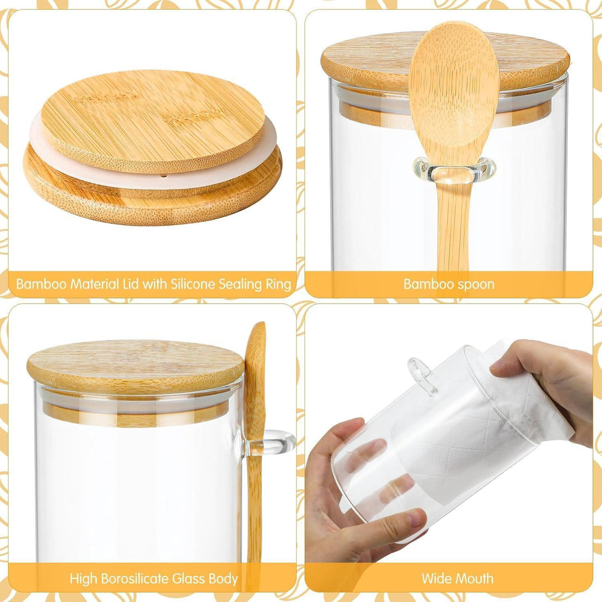 Glasbehälter mit Deckel & Löffel, 3er Set 600ml, Luftdicht