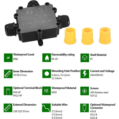 IP68 Wasserdichte Abzweigdose 3 Wege für Außenkabel 4-14mm