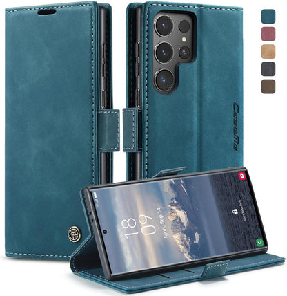 Samsung Galaxy S24 Ultra 5G Hülle Leder Flip Case Blaugrün