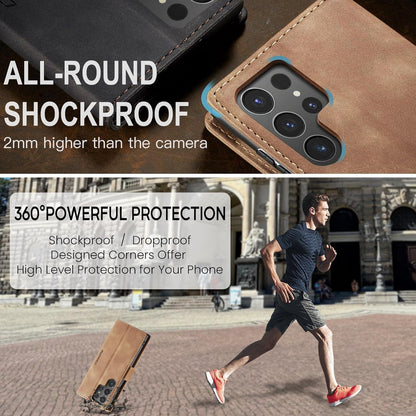 Samsung Galaxy S24 Ultra 5G Handyhülle Braun Leder Flip Case Magnet