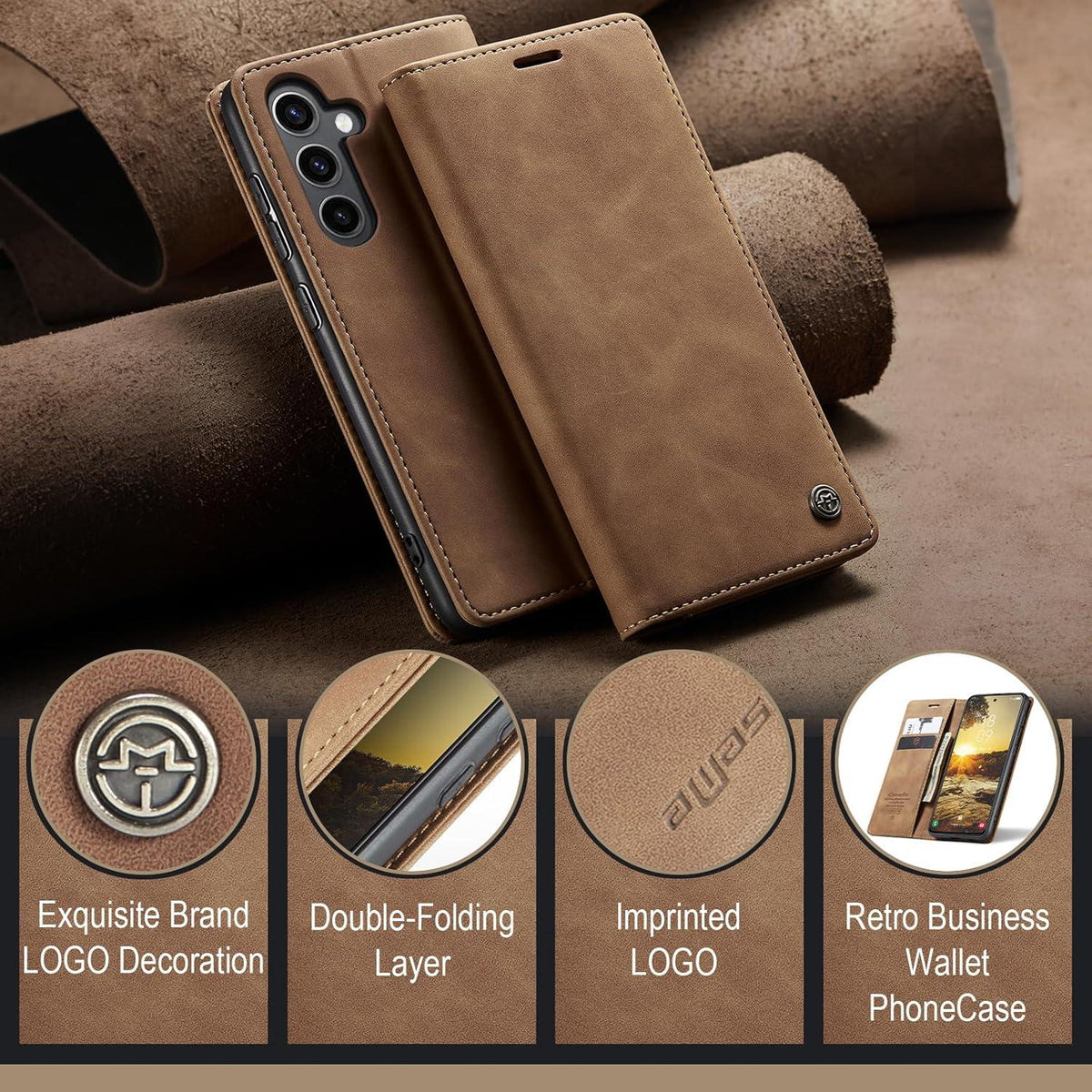 Lederhülle für Samsung Galaxy S24 5G 6,2'' Braun mit Magnet und Standfunktion