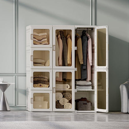 Faltbarer Kleiderschrank mit Stange & Magnettüren – Weiß
