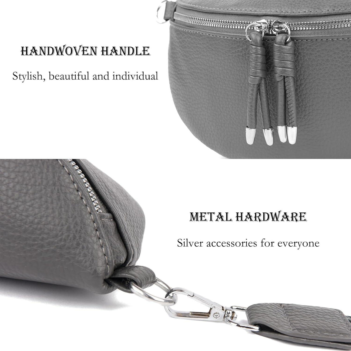 Damen Umhängetasche Crossbody Bag breiter Gurt Dunkelgrau Kreditkartenhalter