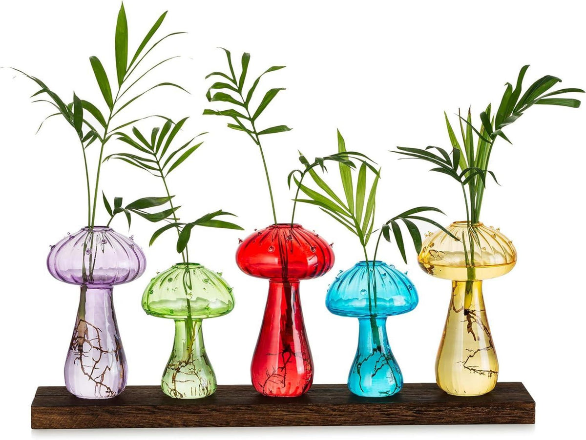Pilzförmige Glasvase 5er Set bunt, moderne Blumenvase