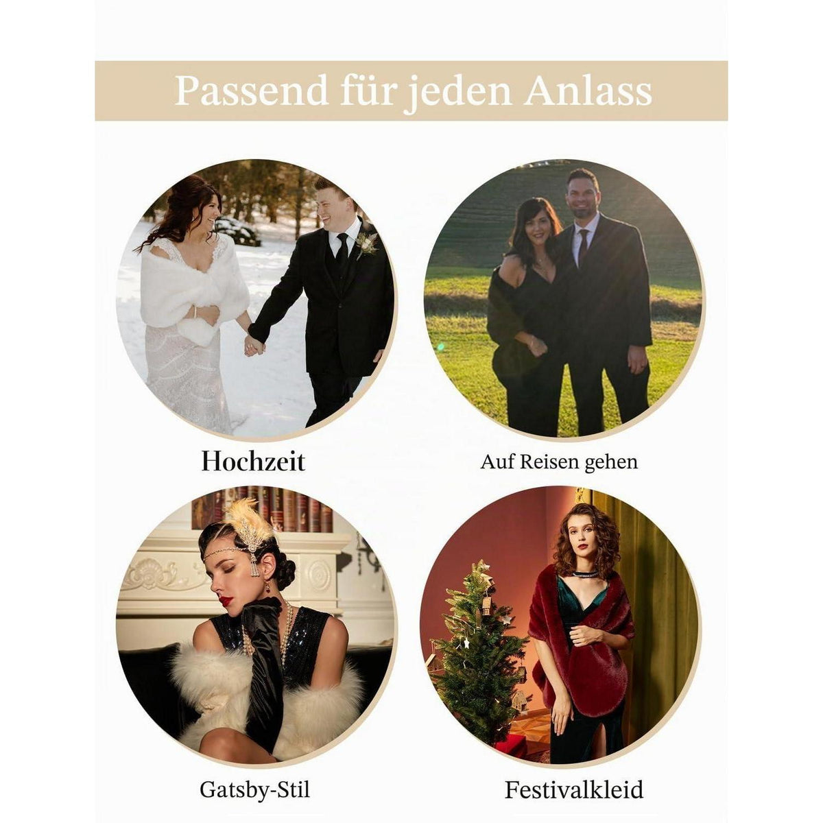 Kunstpelz Stola Damen Elfenbein Einheitsgröße