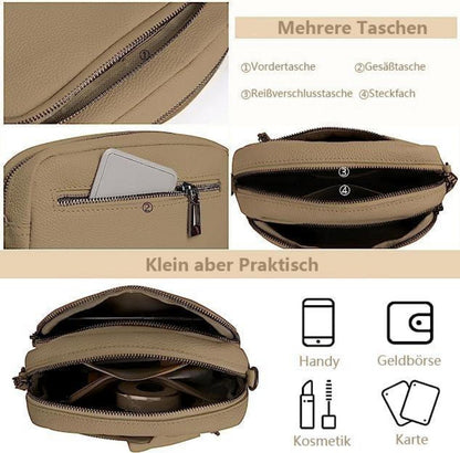 Damen Echtes Leder Umhängetasche Crossbody Bag mit Breitem