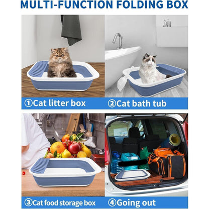 Faltbare Katzentoilette Flach Groß Blau 53*40*13.5cm