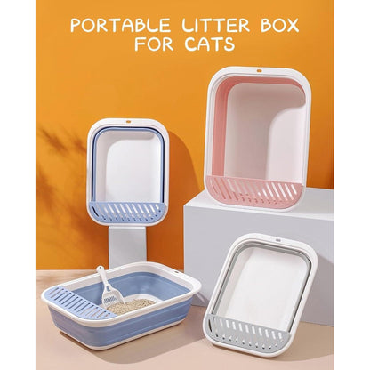 Faltbare Katzentoilette Flach Groß Blau 53*40*13.5cm