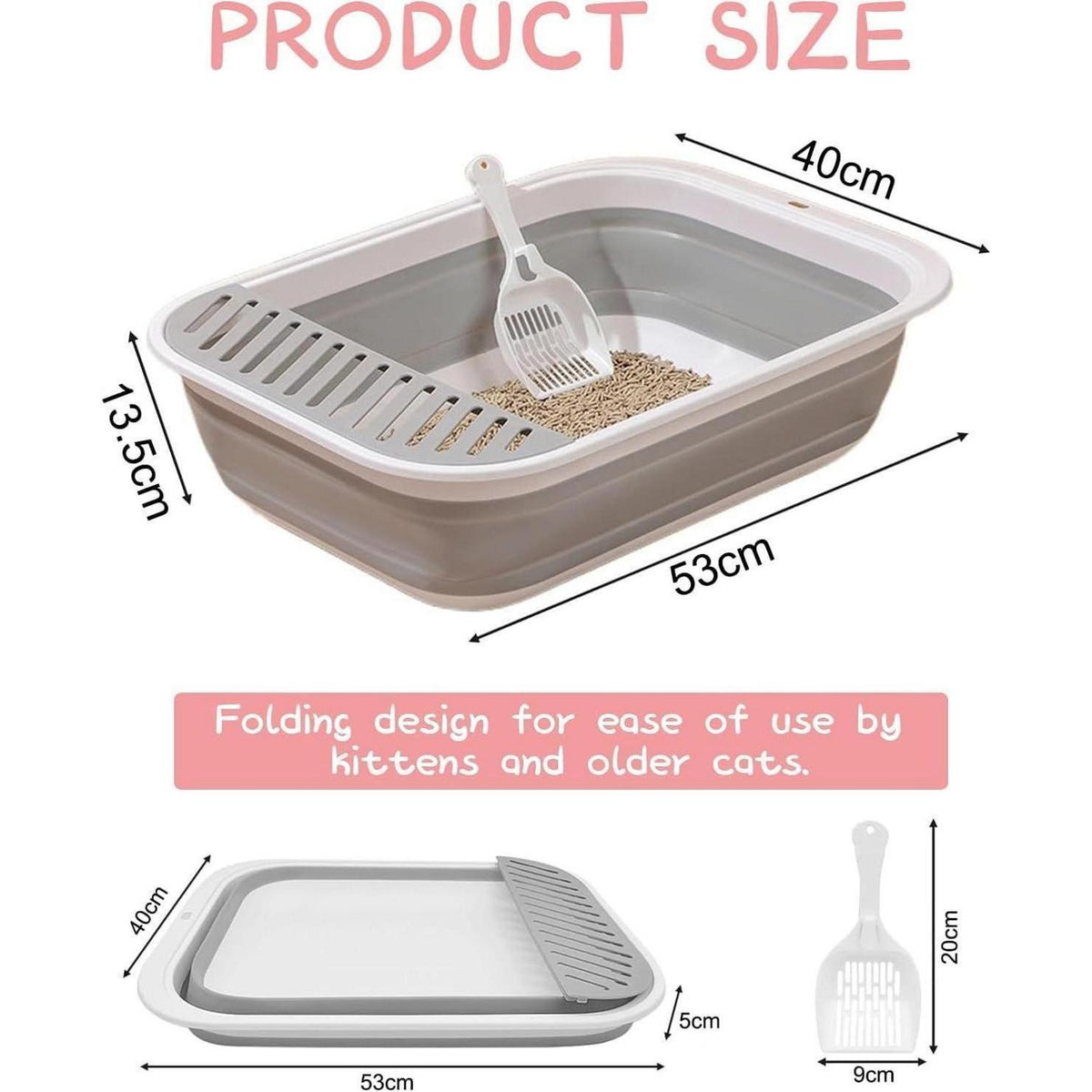 Faltbare Katzentoilette Groß Grau mit Pedal & niedrigem Einstieg