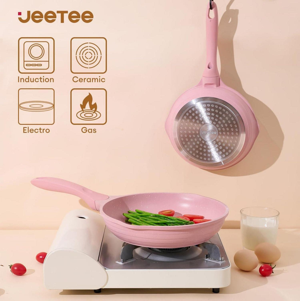 JEETEE Wesentlich 23tlg. Topf Pfannen Set Antihaft Induktion Pink