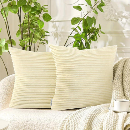 Kissenbezug Kordsamt Beige 45x45cm 2er Set Zierkissen Flauschig Sofa