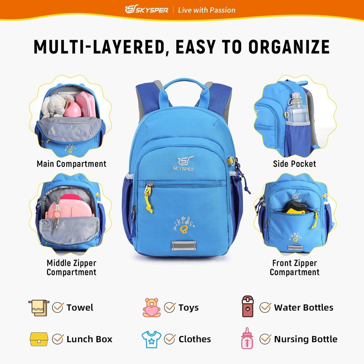 SKYSPER Kinderrucksack 8L Wanderrucksack für Kinder Jungen