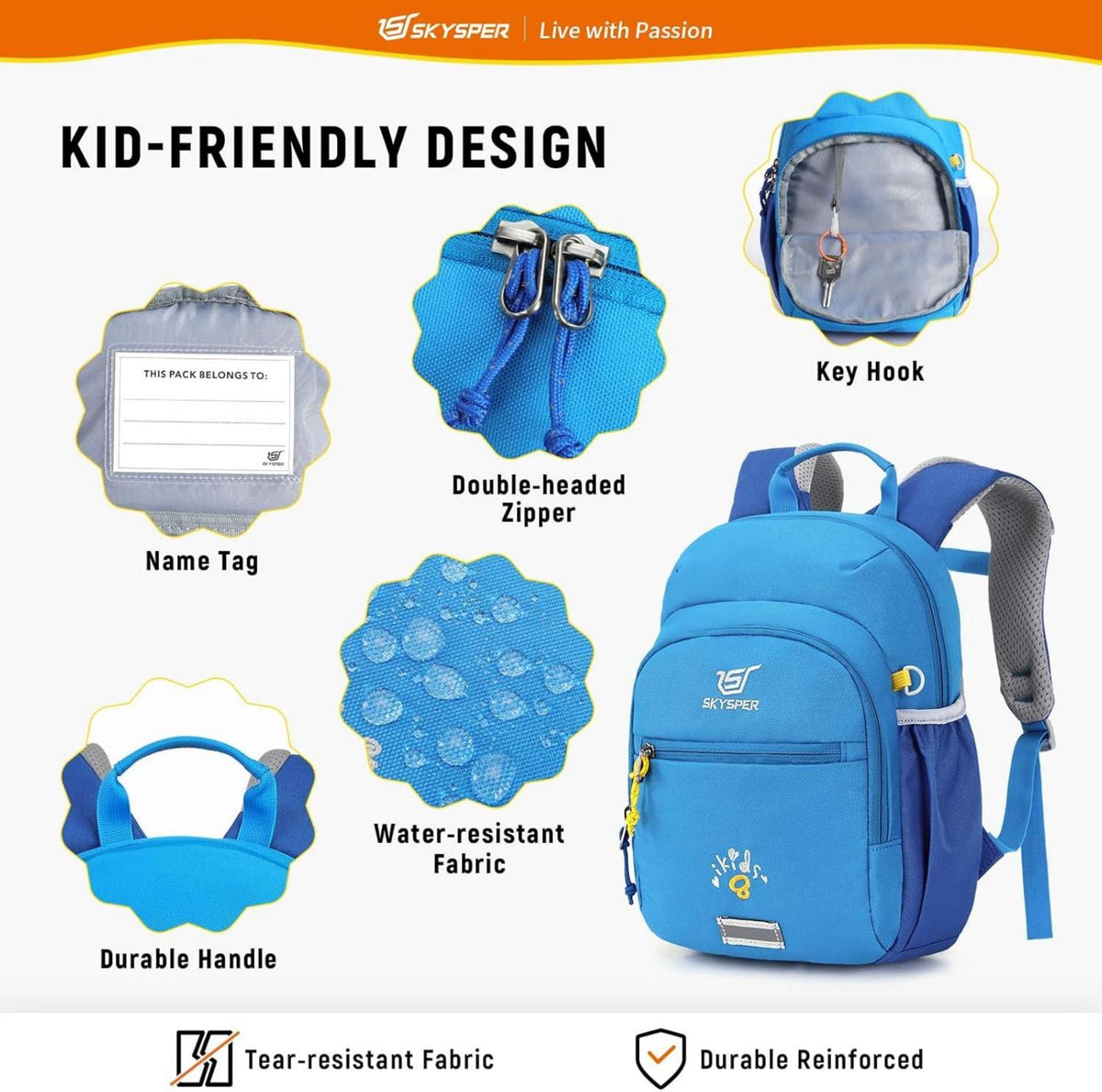 Kinderrucksack 8L für Kinder Wanderrucksack Jungen Mädchen Brustgurt Blau