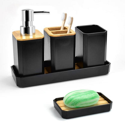 Badezimmer Set Bambus Schwarz – 5-tlg. Accessoires Set