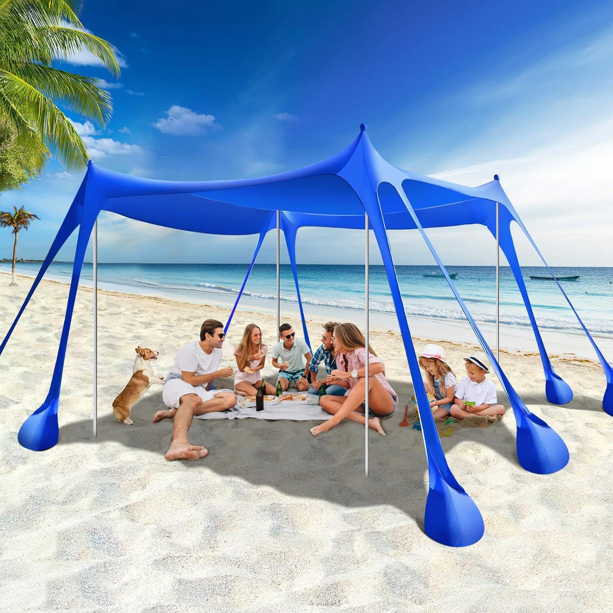 Strandmuschel Sonnenschutz UPF50+ Strandzelt mit Sandschaufeln Stangen
