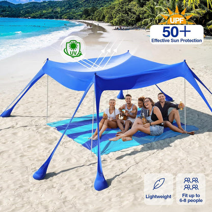 Strandmuschel Sonnenschutz UPF50+ Strandzelt mit Sandschaufeln Stangen