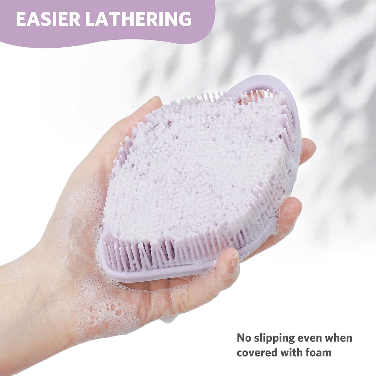 Silikon Körperbürste für empfindliche Haut, Blatt-förmiger Body Scrubber, Schaumbildende Borsten, Lila Violett