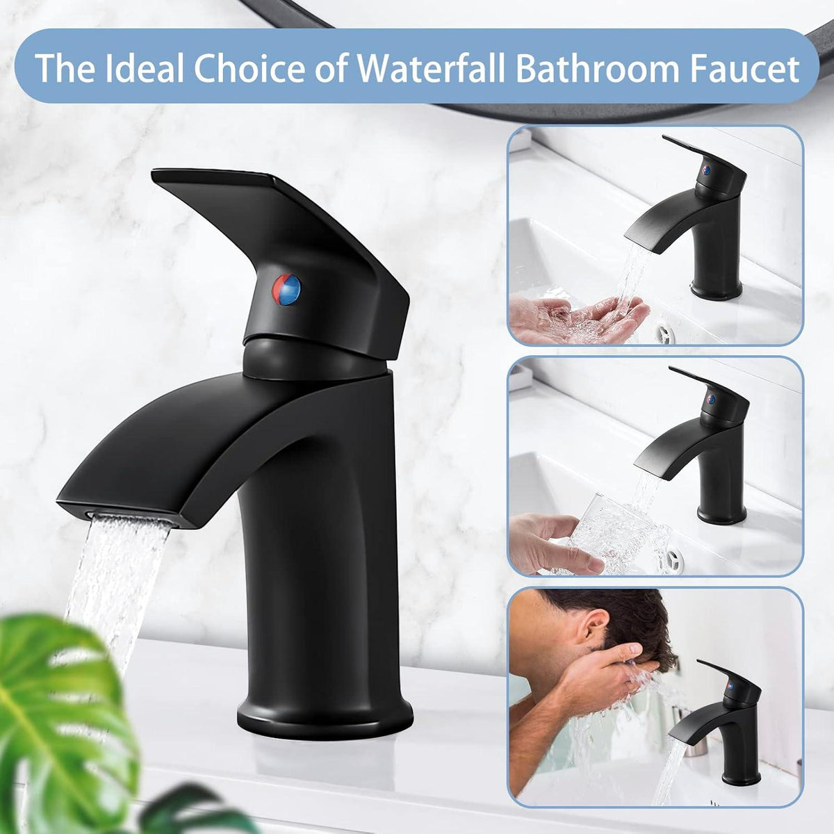 Namuoto Wasserfall Wasserhahn schwarz Bad Armatur für