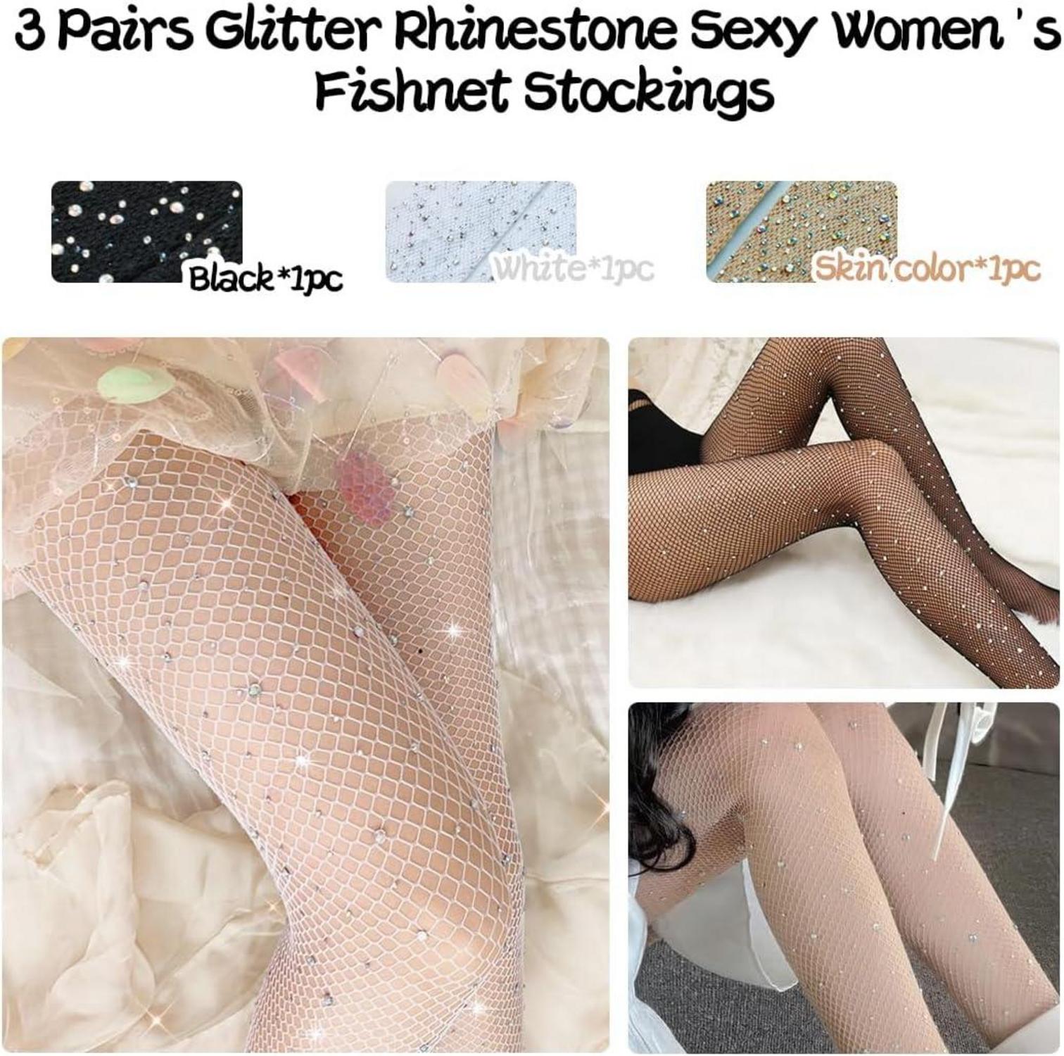 Damen Glitzer Strumpfhose mit Strass 3er Set Schwarz