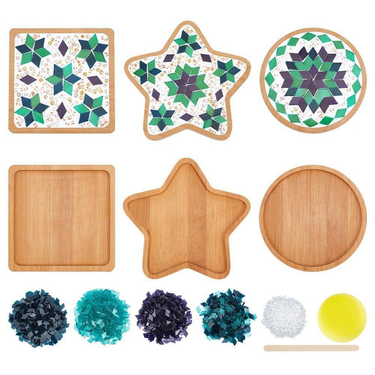 Mosaik-Untersetzer Set DIY – 3er Set Glasfliesen & Bambus