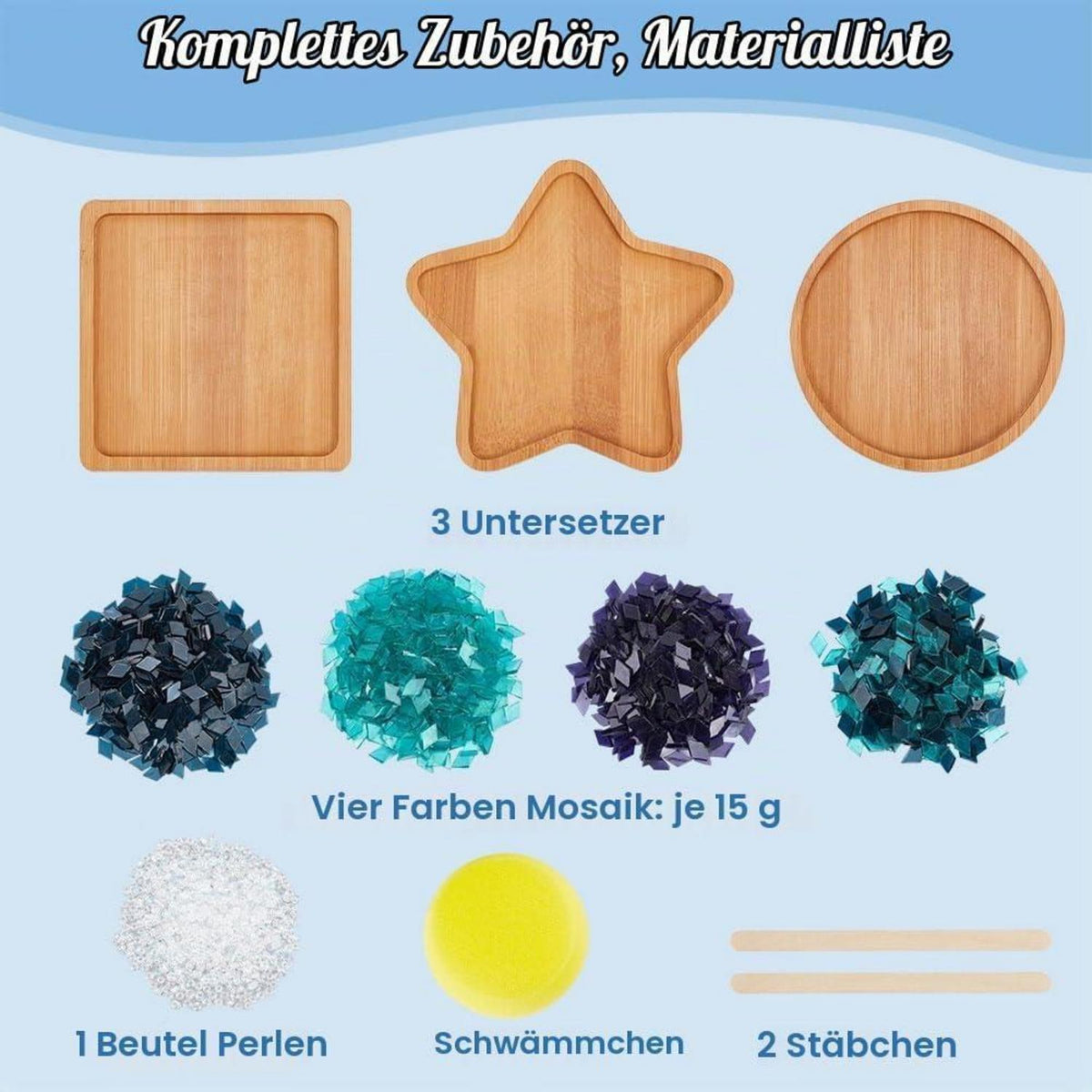 Mosaik-Untersetzer Set DIY – 3er Set Glasfliesen & Bambus
