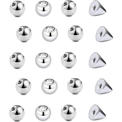 20er Ersatz Piercing Kugeln 1,2mm Stahl 3mm Schraubkugeln für Lippe Nase