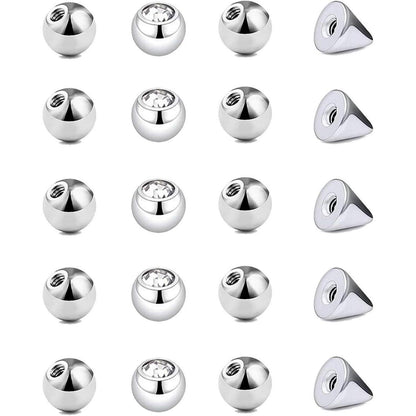 20er Ersatz Piercing Kugeln 1,2mm Stahl 3mm Schraubkugeln für Lippe Nase