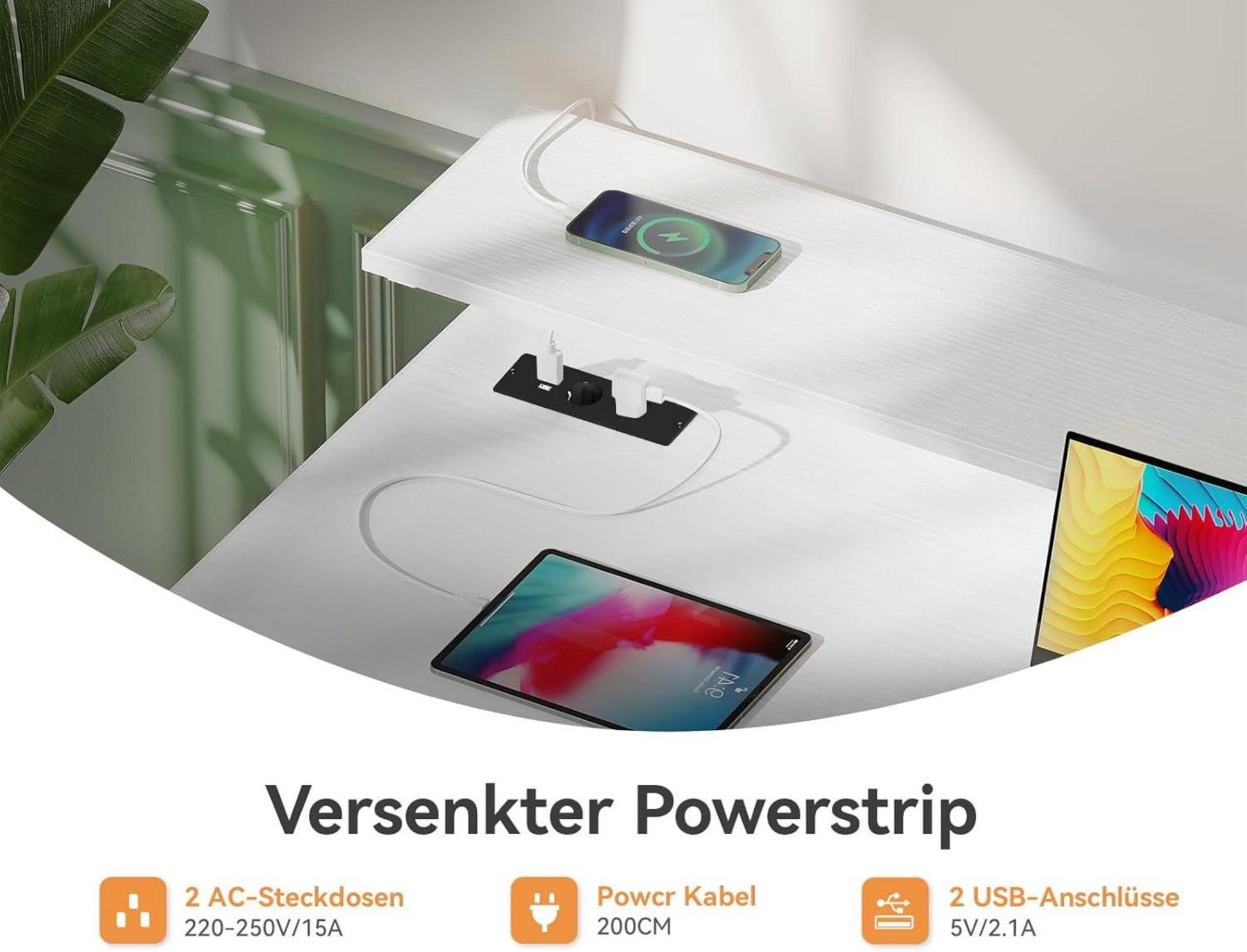 ODK Gaming Schreibtisch mit 4 Schubladen USB Steckdosen Weiß 140x52x92cm